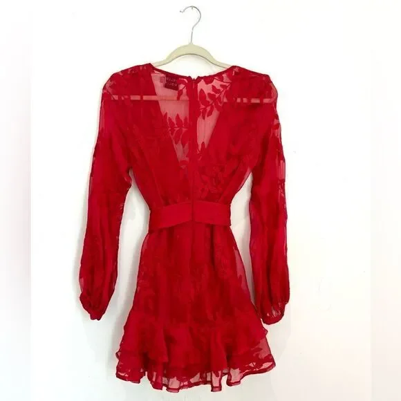 Hello Molly Red Long Sleeve Wrap Mini Dress - Picture 5 of 7